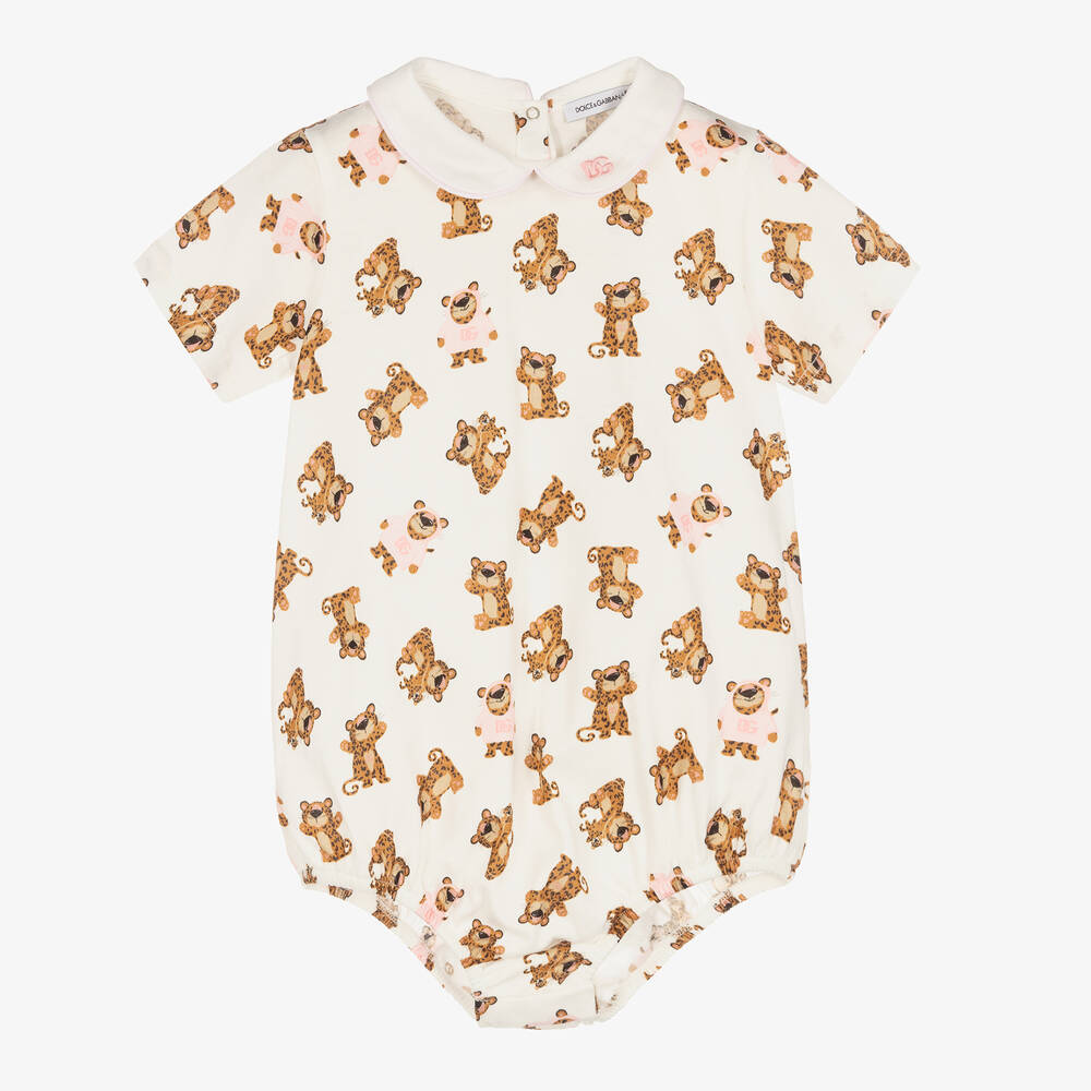 Dolce & Gabbana-Кремовое боди из хлопкового джерси с леопардами | Childrensalon Outlet