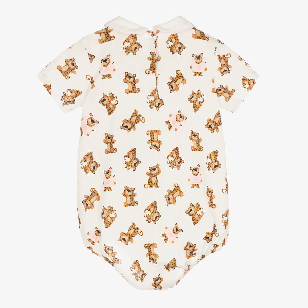 Dolce & Gabbana-Кремовое боди из хлопкового джерси с леопардами | Childrensalon Outlet
