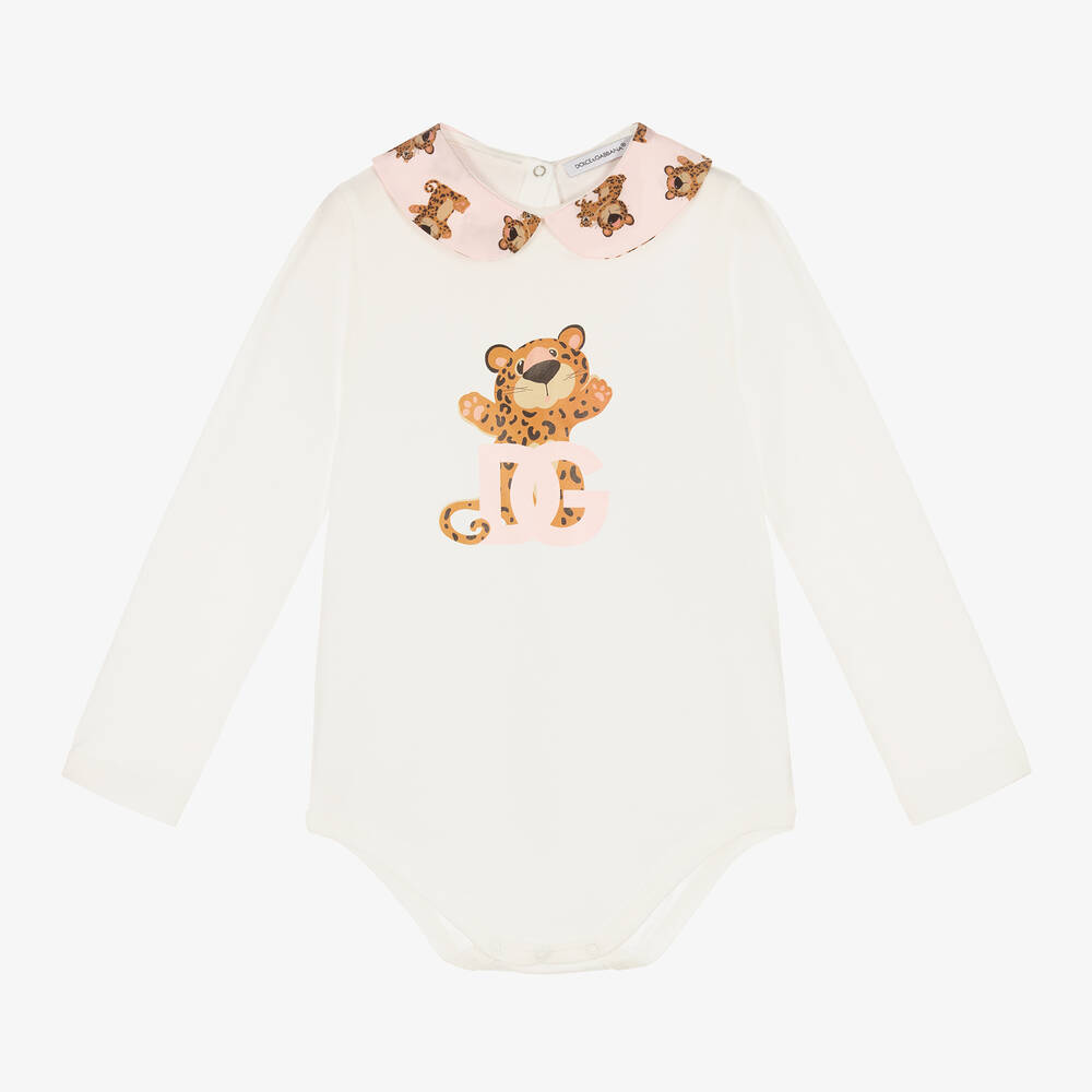 Dolce & Gabbana - Кремовое боди из хлопкового джерси с леопардами | Childrensalon