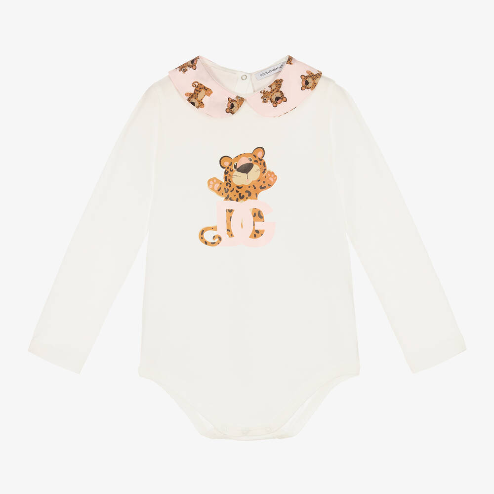 Dolce & Gabbana-Ivory Cotton Jersey Leopard Bodysuit | Childrensalon Outlet