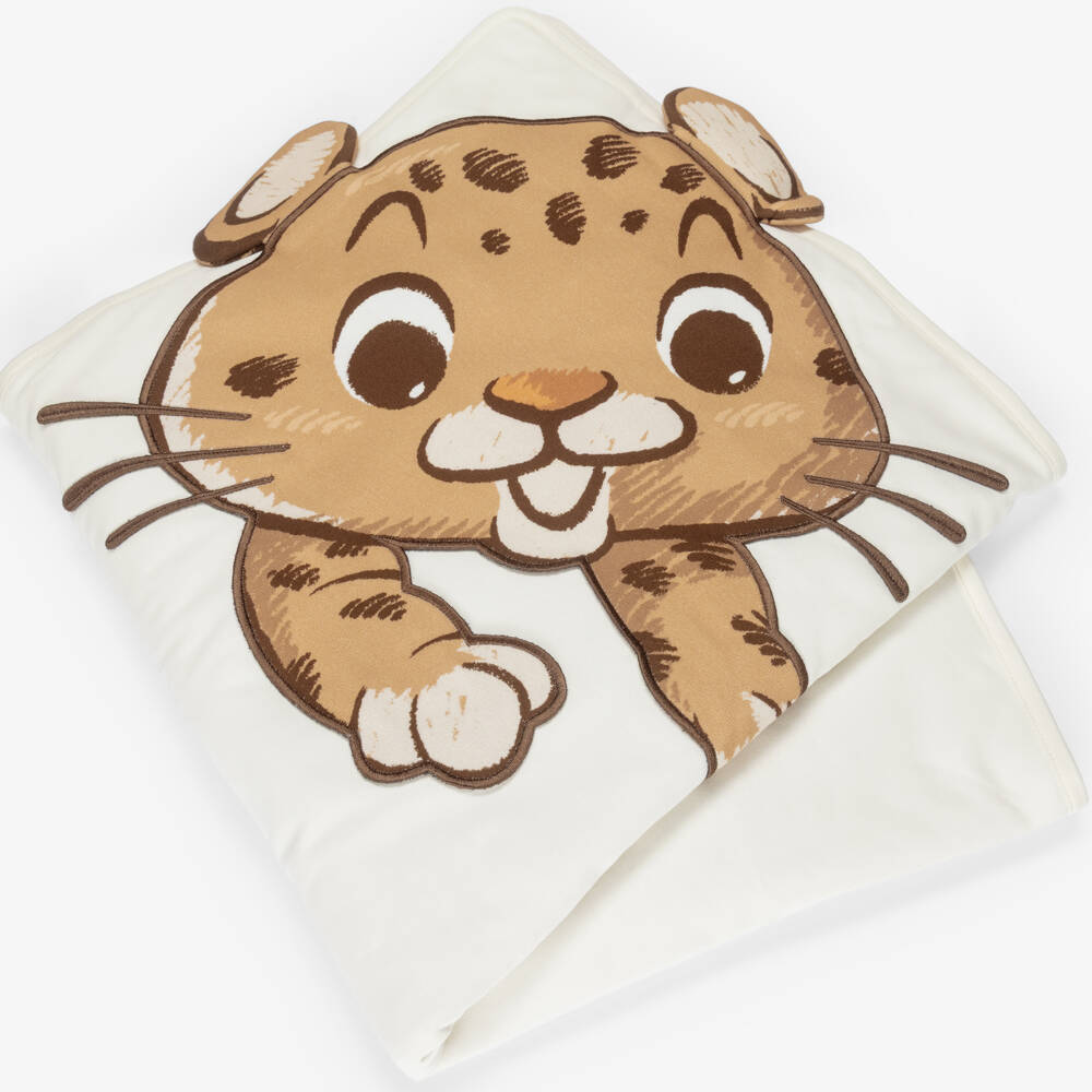 Dolce & Gabbana-Ivory Cotton Jersey Leopard Cub & DG Logo Blanket (74cm) | Childrensalon Outlet