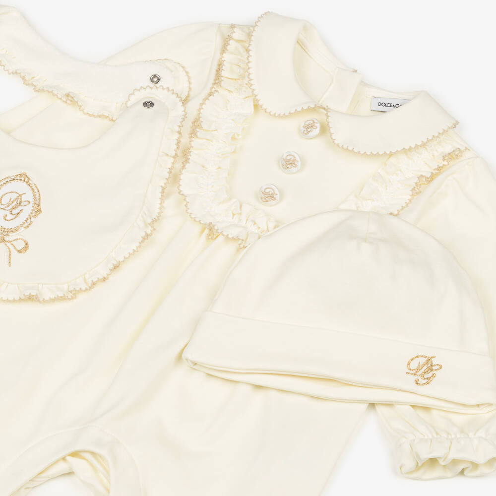 Dolce & Gabbana-Ivory Cotton Ruffle Babysuit Ensemble | Childrensalon Outlet