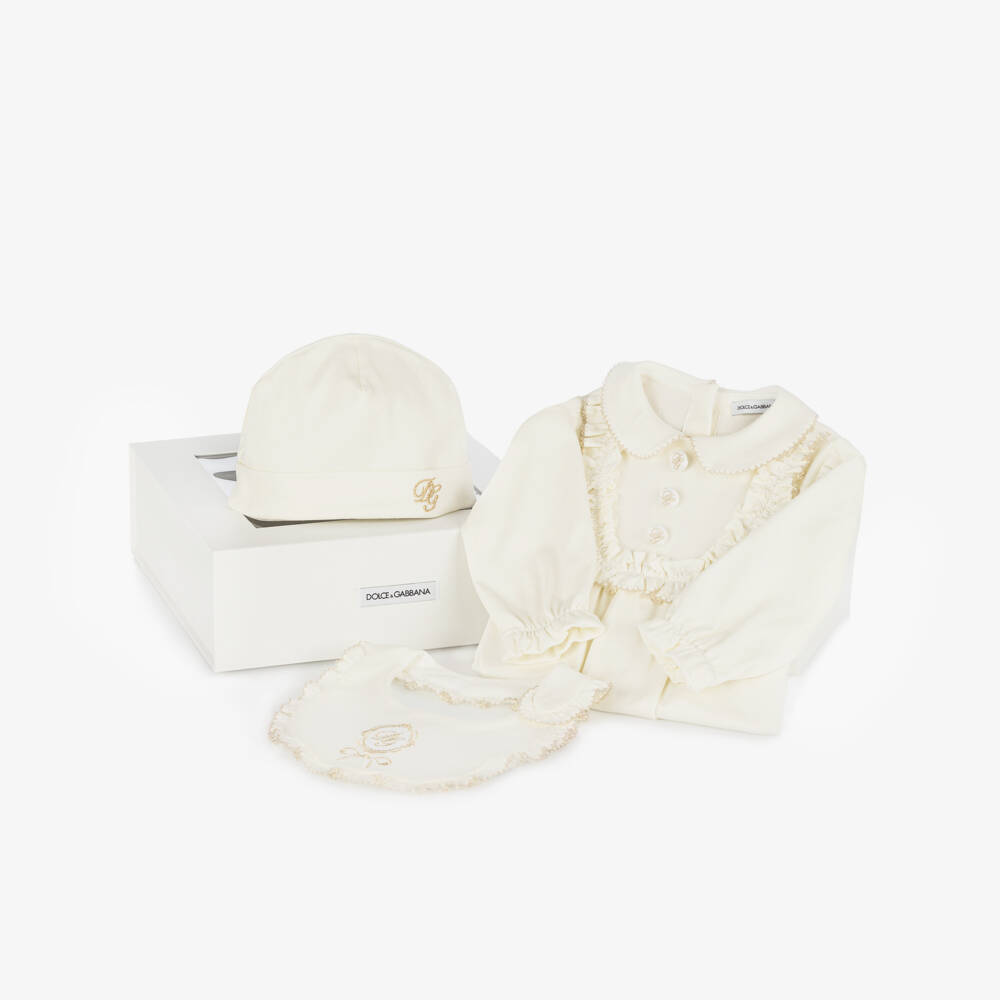 Dolce & Gabbana-Ivory Cotton Ruffle Babysuit Ensemble | Childrensalon Outlet