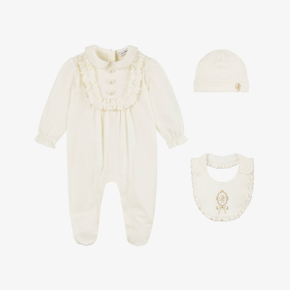 Dolce & Gabbana-Ivory Cotton Ruffle Babysuit Ensemble | Childrensalon Outlet