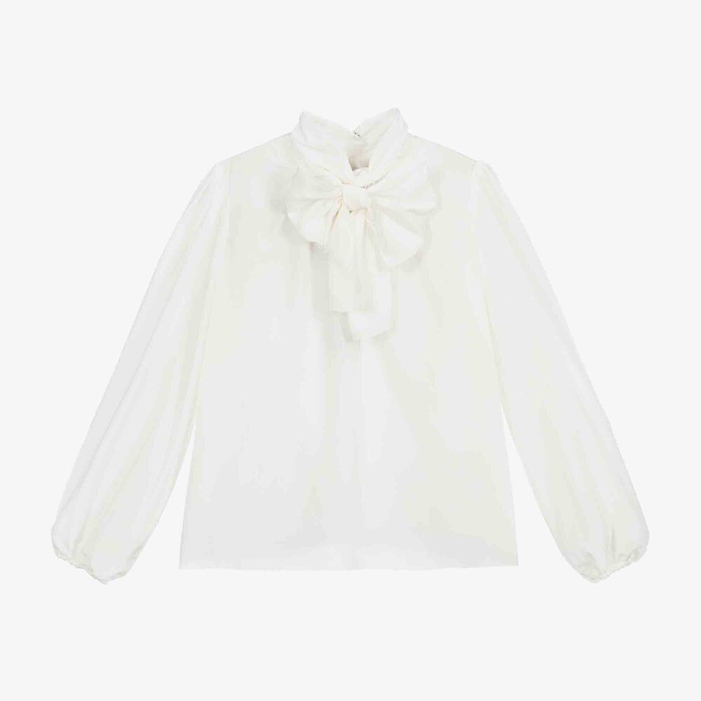Dolce & Gabbana - Кремовая шелковая блузка с бантом  | Childrensalon