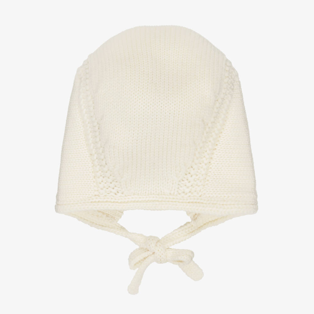 Dolce & Gabbana-Ivory Wool Knit Bonnet with Embroidered DG Logo | Childrensalon Outlet