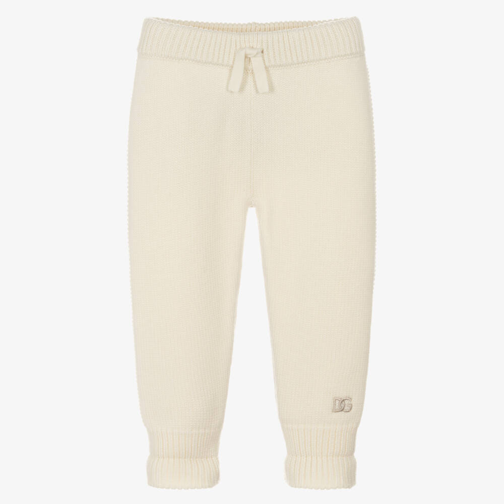 Dolce & Gabbana-Ivory Wool Knit Joggers with Embroidered Logo | Childrensalon Outlet