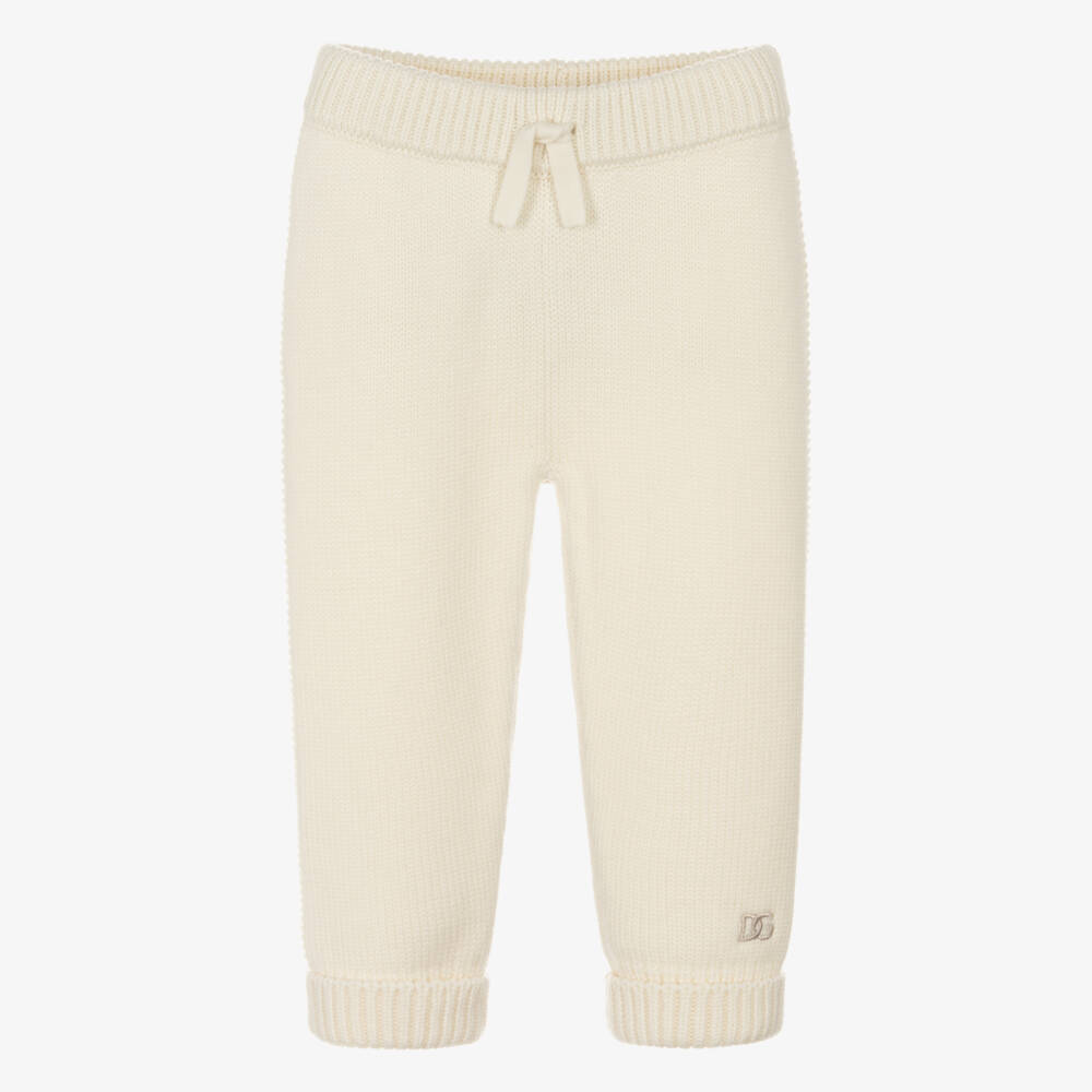 Dolce & Gabbana-Ivory Wool Knit Joggers with Embroidered Logo | Childrensalon Outlet