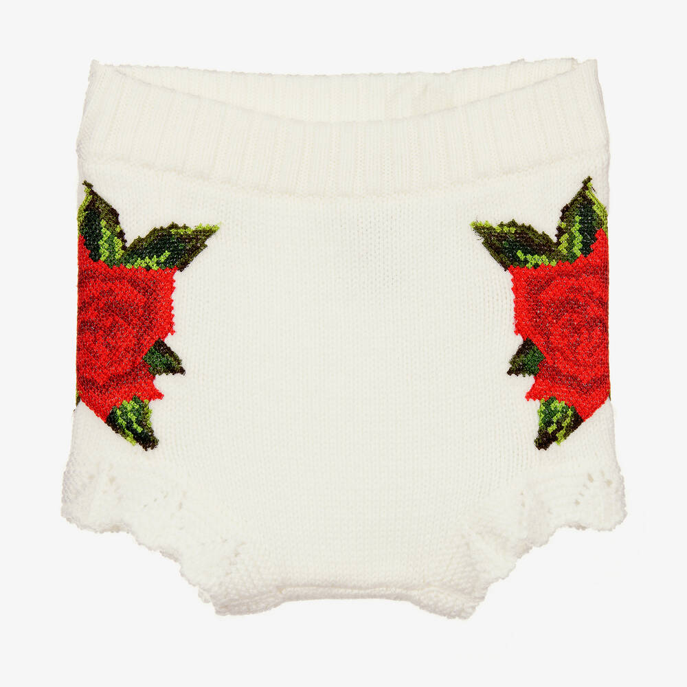 Dolce & Gabbana - Short ivoire en tricot de laine à roses | Childrensalon
