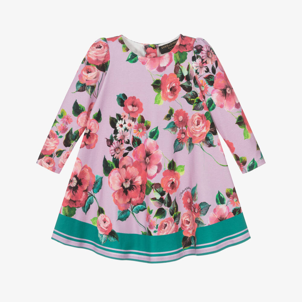 Dolce & Gabbana-فستان قطني مزهر باللون الأرجواني والوردي للبنات | Childrensalon Outlet
