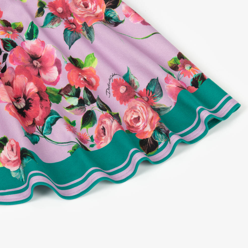 Dolce & Gabbana-Лиловое и розовое хлопковое платье с цветочным узором для девочек | Childrensalon Outlet