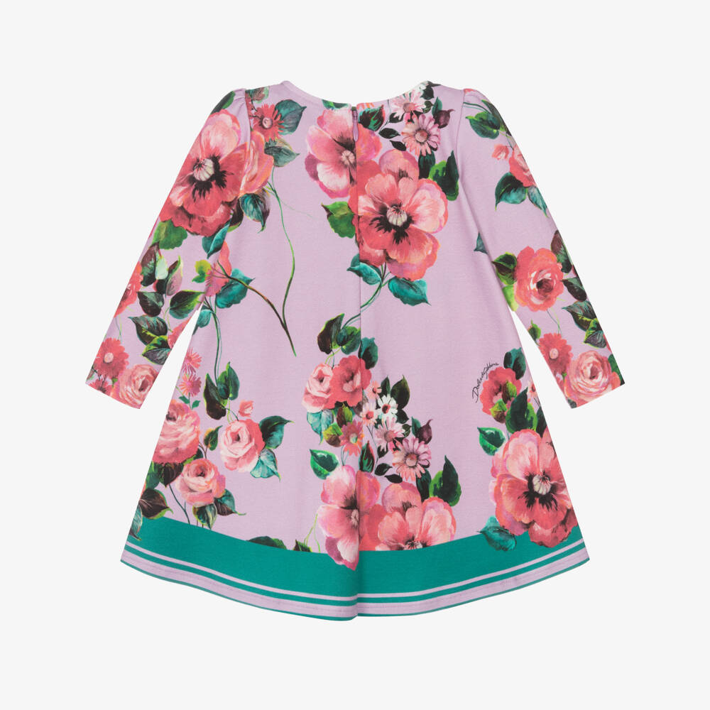 Dolce & Gabbana-Лиловое и розовое хлопковое платье с цветочным узором для девочек | Childrensalon Outlet