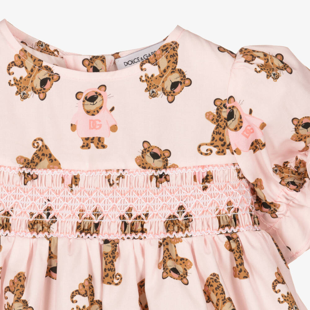 Dolce & Gabbana-فستان وردي بنقشة الفهد للبنات الصغيرات | Childrensalon Outlet