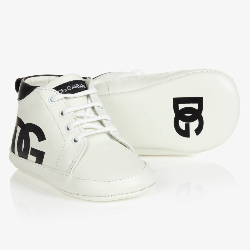 Dolce & Gabbana - حذاء جلد لمرحلة قبل المشي لون أبيض وأسود | Childrensalon