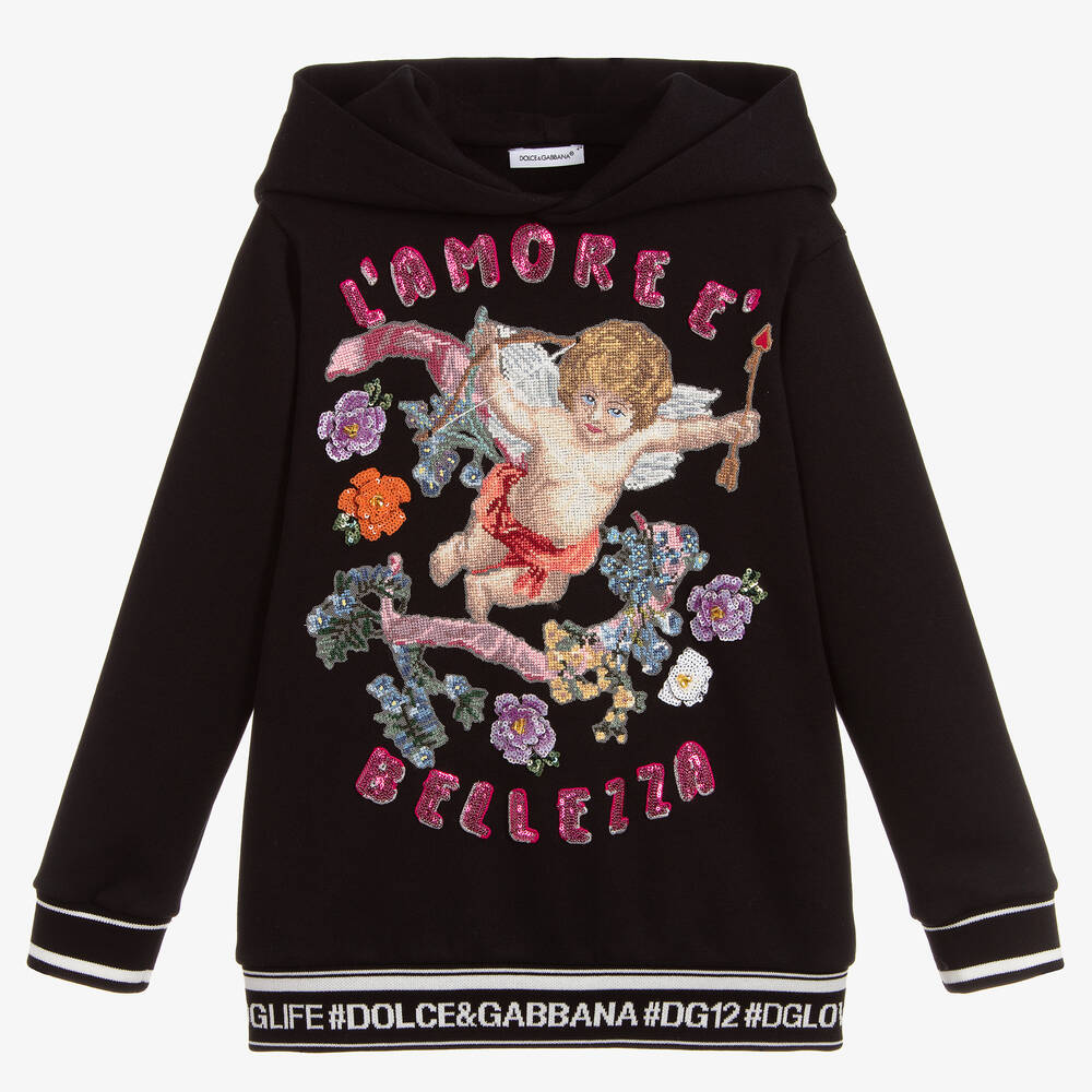 Dolce & Gabbana - سويتشيرت هودي قطن لون أسود للبنات | Childrensalon