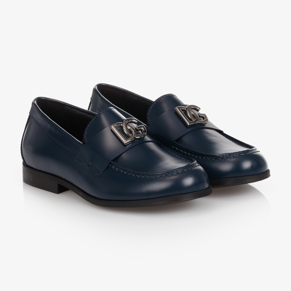 Dolce & Gabbana - Navy Blue Leather Loafers | Childrensalon