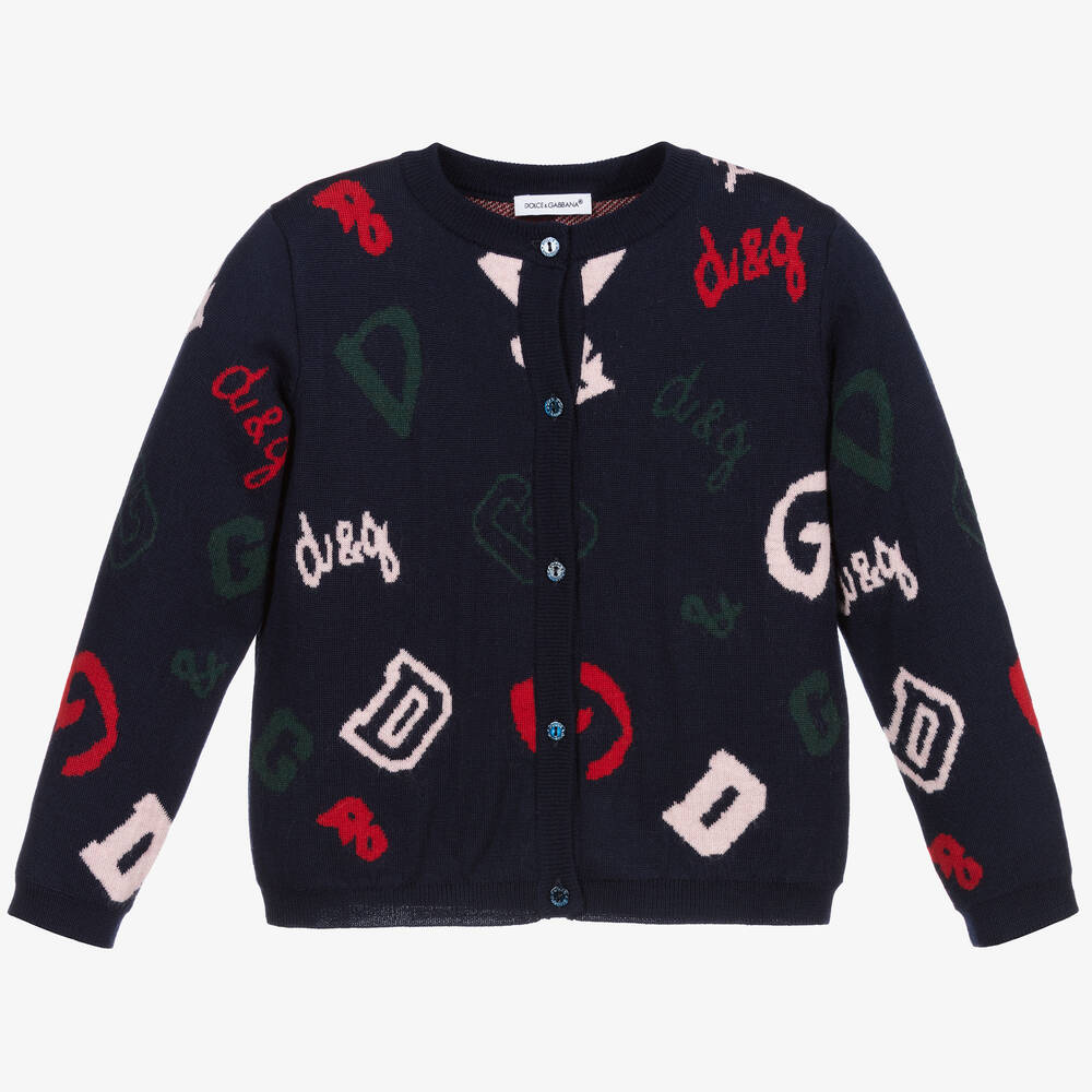 Dolce & Gabbana - كارديغان صوف لون كحلي وأحمر للبنات | Childrensalon