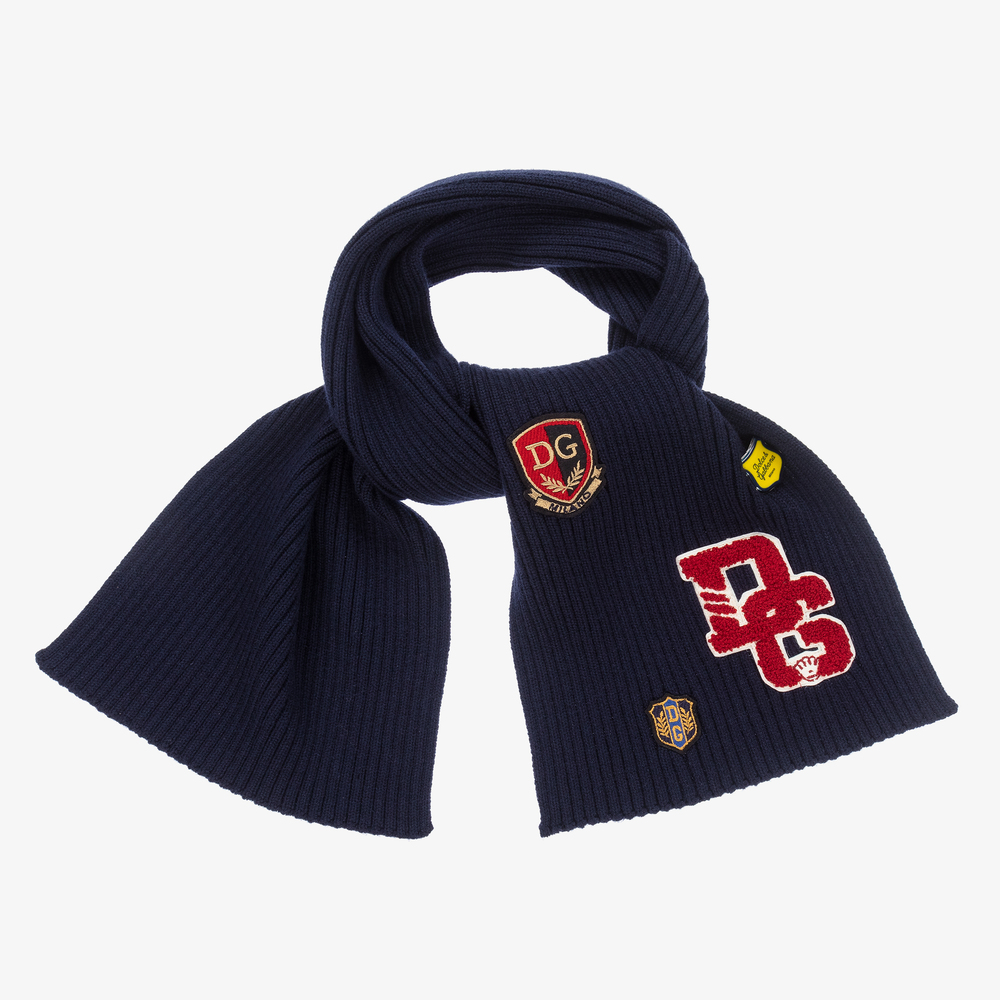 Dolce & Gabbana-Navy Blue Logo Wool Scarf | Childrensalon Outlet