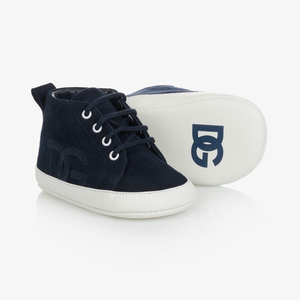 Dolce & Gabbana-Navy Blue Suede Pre-Walkers | Childrensalon Outlet