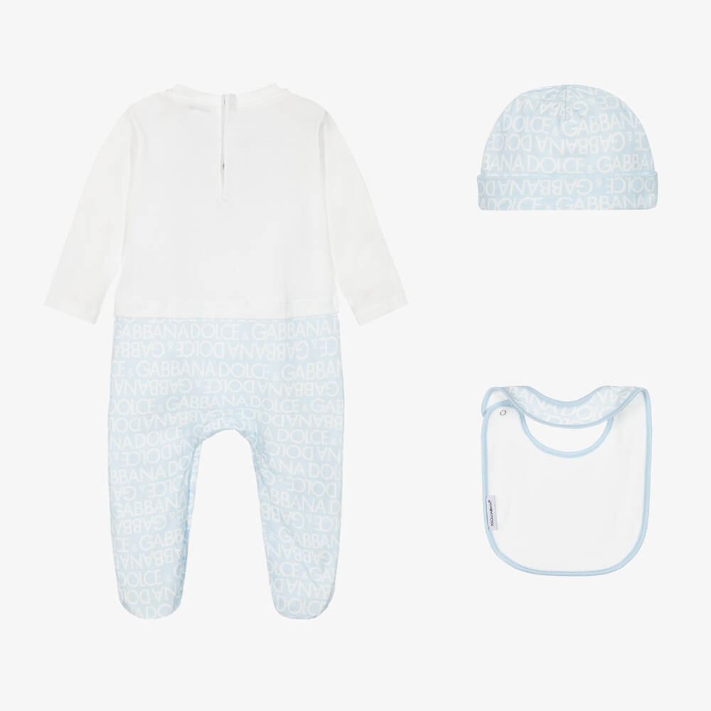 Dolce & Gabbana-Pale Blue Cotton Babysuit Set | Childrensalon Outlet
