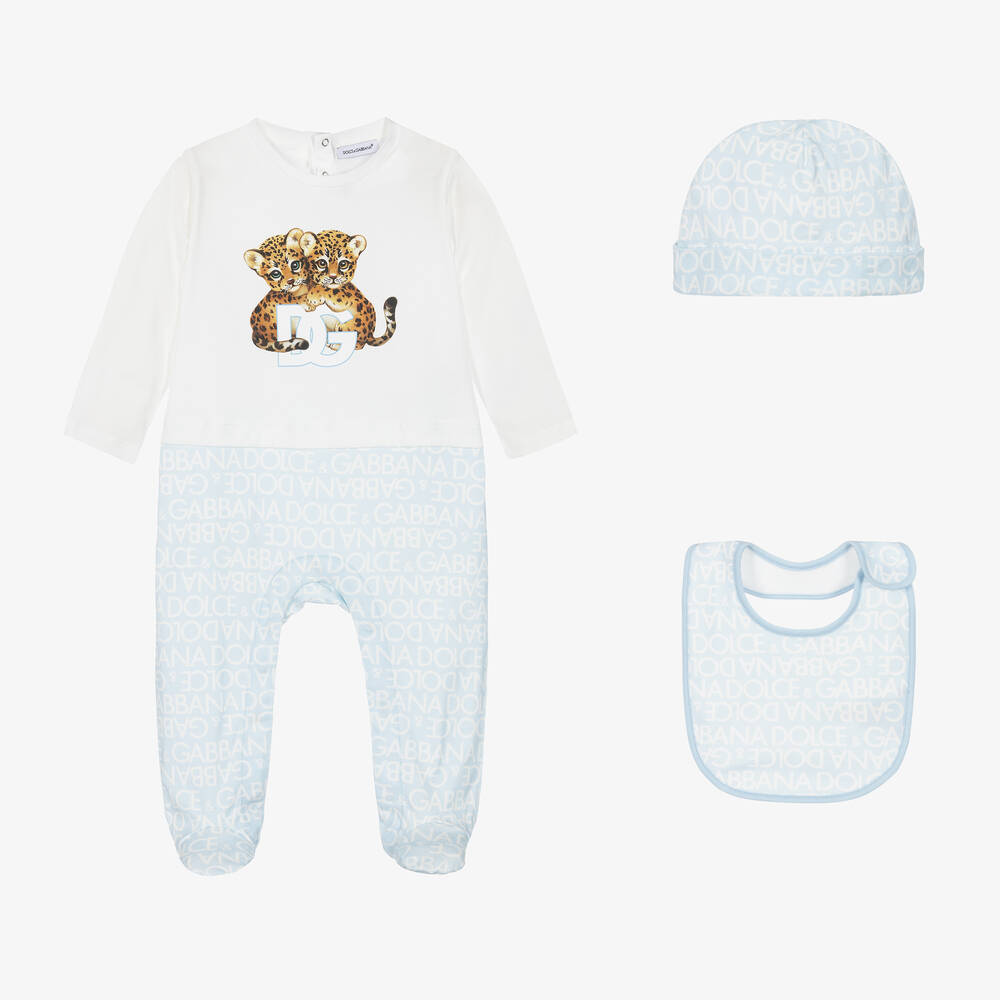 Dolce & Gabbana - Ensemble grenouillère bleu en coton | Childrensalon