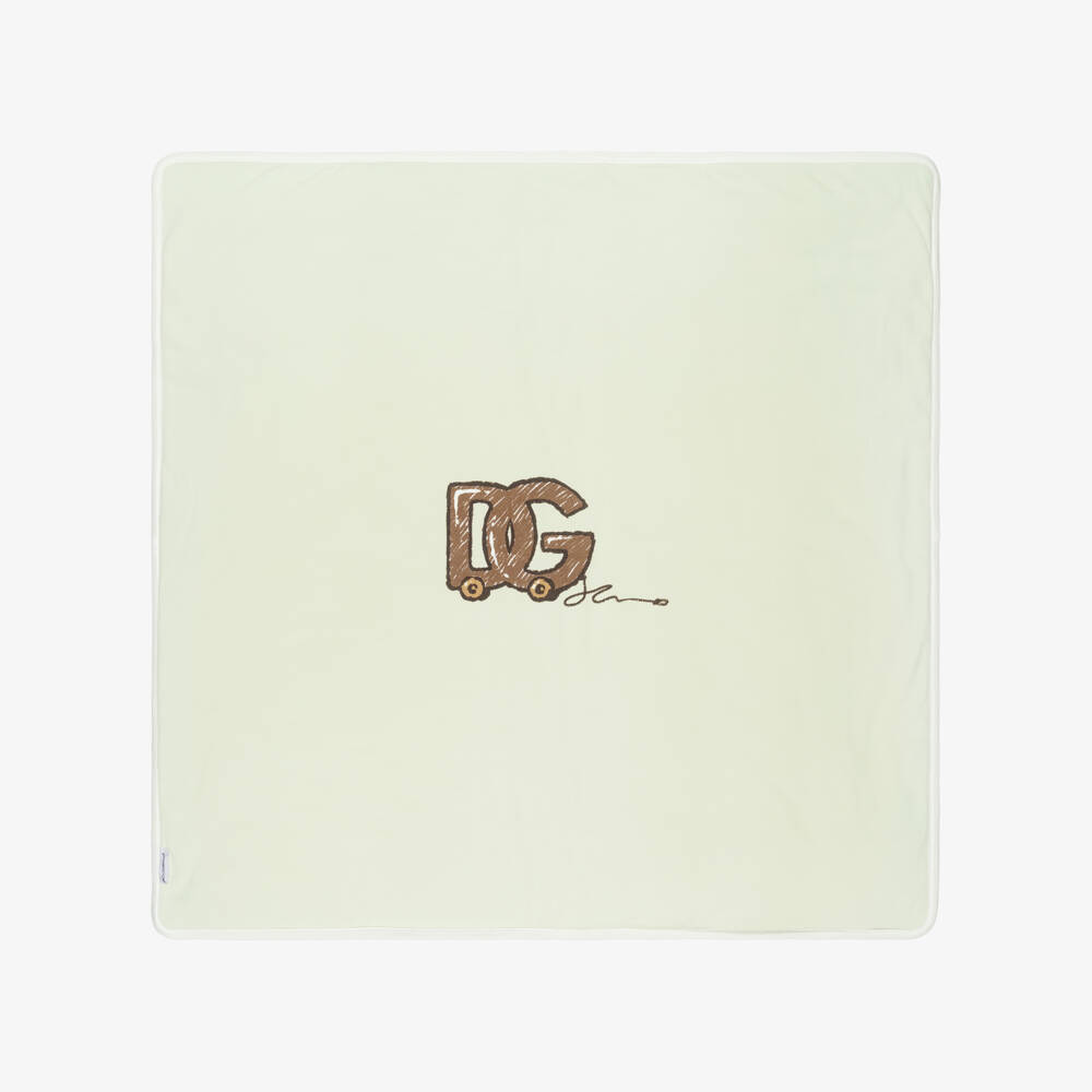 Dolce & Gabbana-Pale Green Cotton Jersey Leopard Cub DG Logo Blanket (74cm) | Childrensalon Outlet