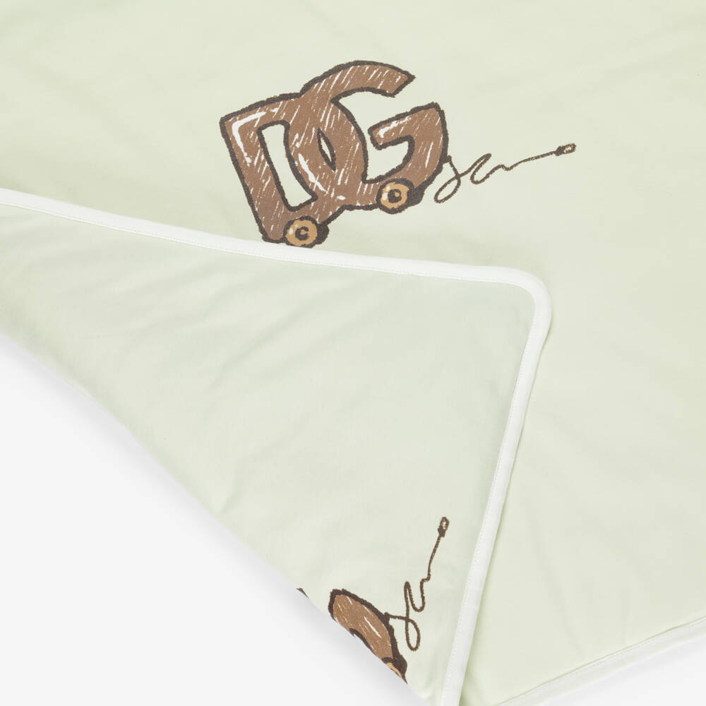 Dolce & Gabbana-Pale Green Cotton Jersey Leopard Cub DG Logo Blanket (74cm) | Childrensalon Outlet