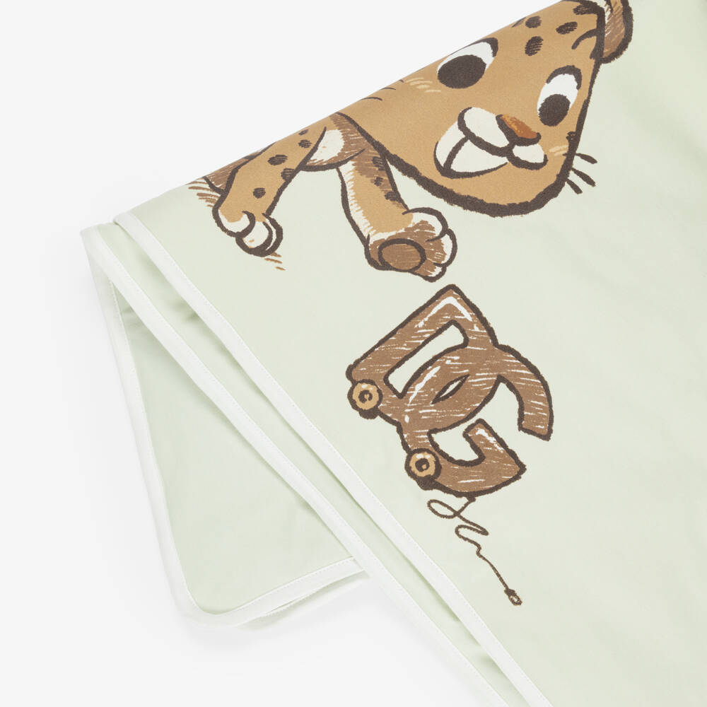 Dolce & Gabbana-Pale Green Cotton Jersey Leopard Cub DG Logo Blanket (74cm) | Childrensalon Outlet