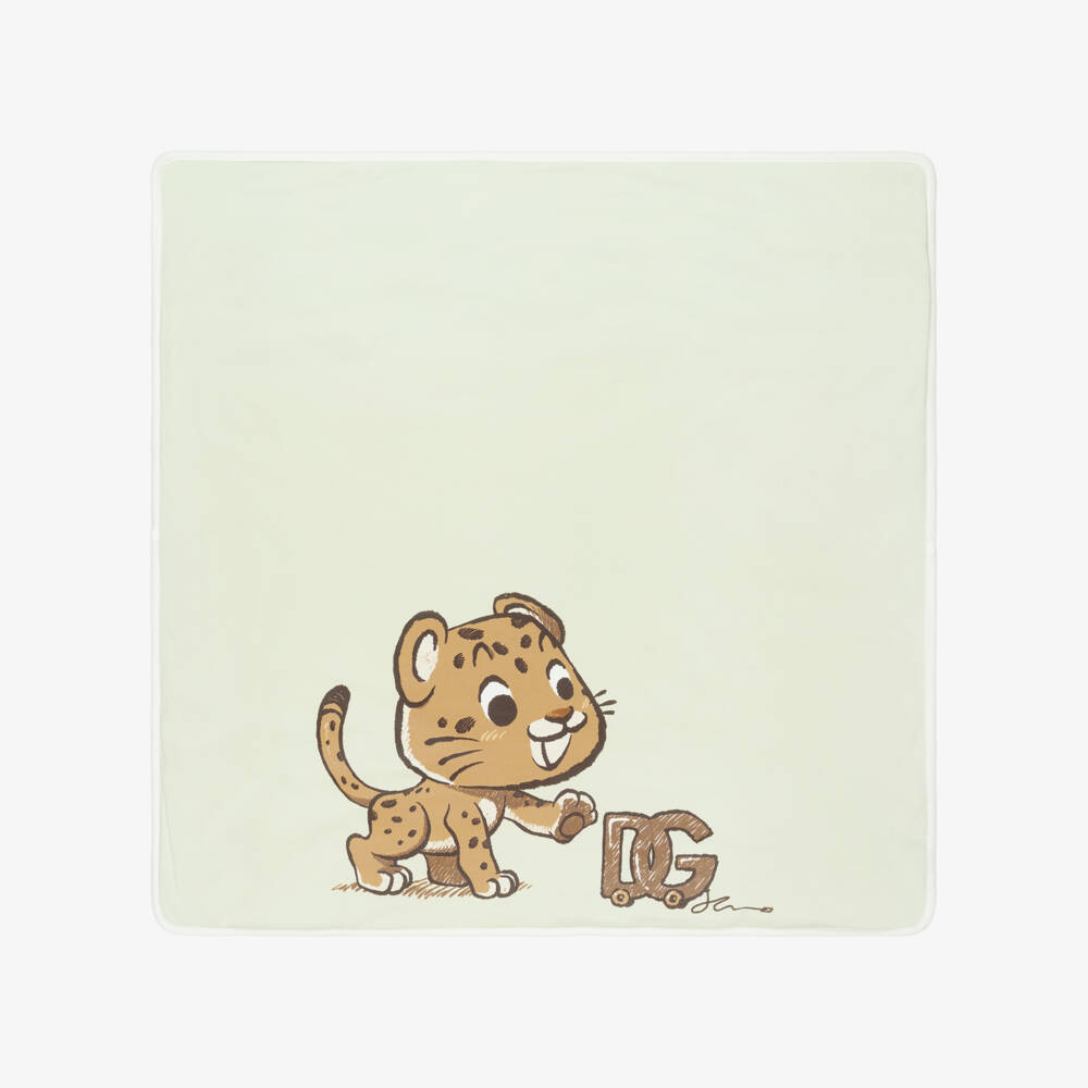 Dolce & Gabbana-Pale Green Cotton Jersey Leopard Cub DG Logo Blanket (74cm) | Childrensalon Outlet