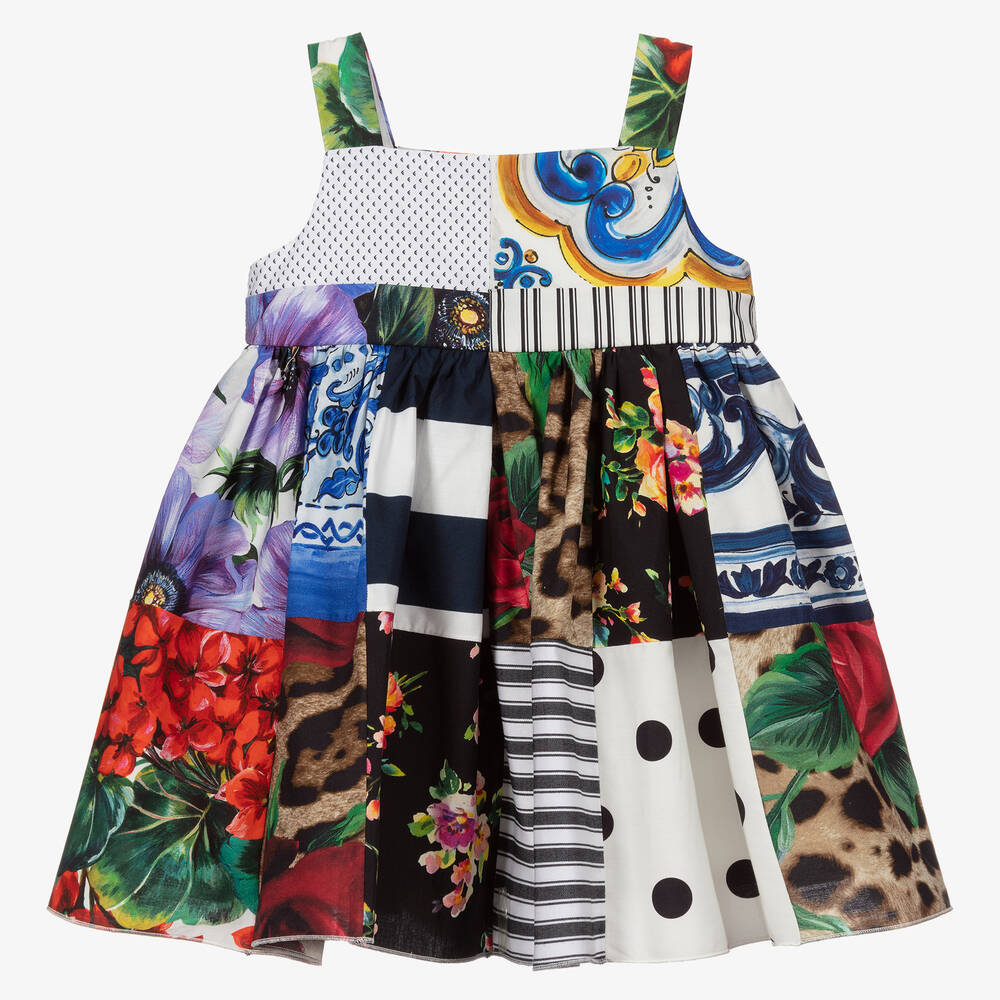 Dolce & Gabbana - فستان و سروال قطن لون أبيض بطبعة ملونة | Childrensalon
