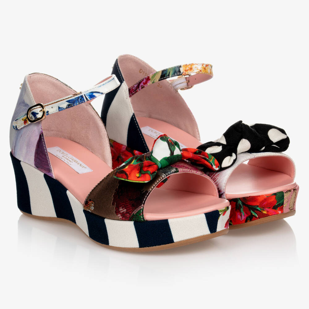 Dolce & Gabbana - Patchwork-Sandaletten mit Keilabsatz | Childrensalon