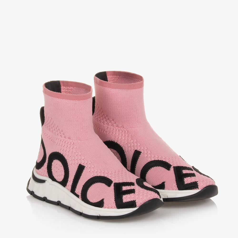 Dolce & Gabbana - Розово-черные кроссовки-носки | Childrensalon