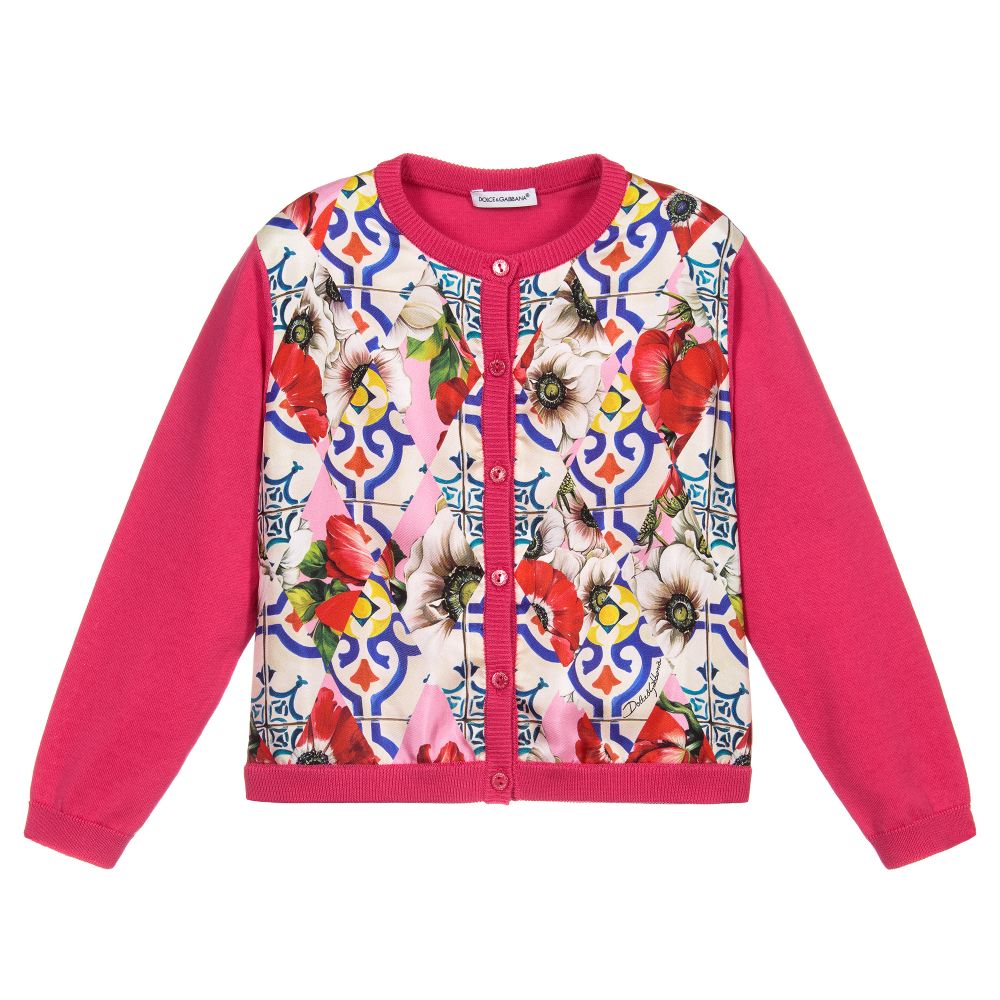 Dolce & Gabbana - كارديغان قطن وحرير لون زهري للبنات | Childrensalon