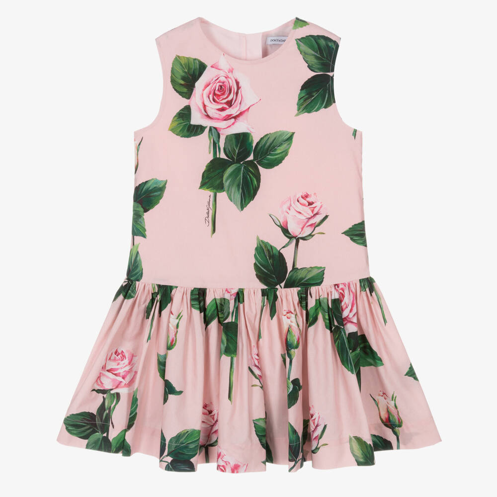 Dolce & Gabbana-فستان وردي مزهر بلا أكمام للبنات | Childrensalon Outlet