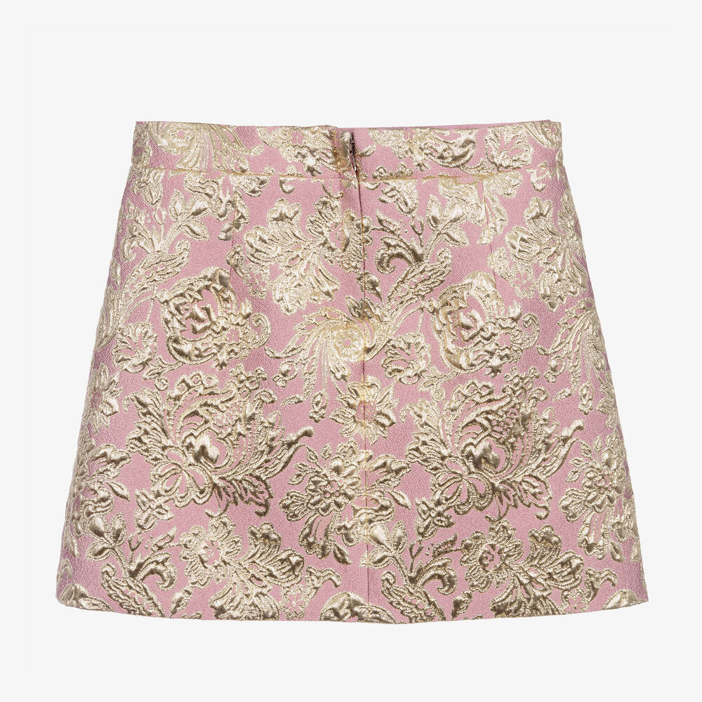  دولتشي آند غابانا-تنورة بروكاد لون زهري و ذهبي | Childrensalon Outlet