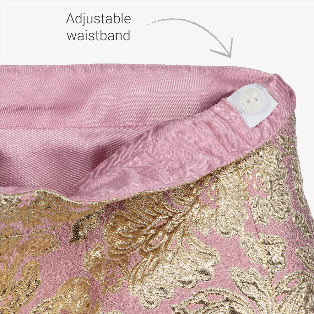  دولتشي آند غابانا-تنورة بروكاد لون زهري و ذهبي | Childrensalon Outlet