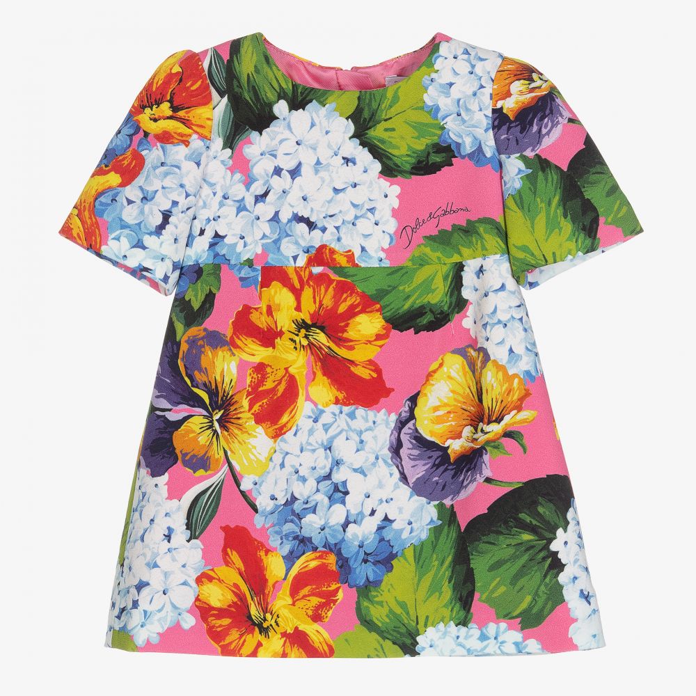 Dolce & Gabbana - طقم فستان أطفال بناتي فيسكوز كريب لون زهري | Childrensalon
