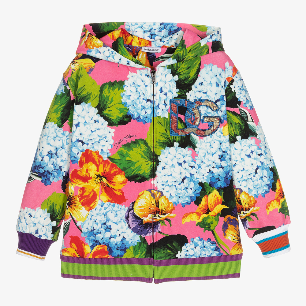 Dolce & Gabbana-Pink Hydrangea Zip-Up Top  | Childrensalon Outlet
