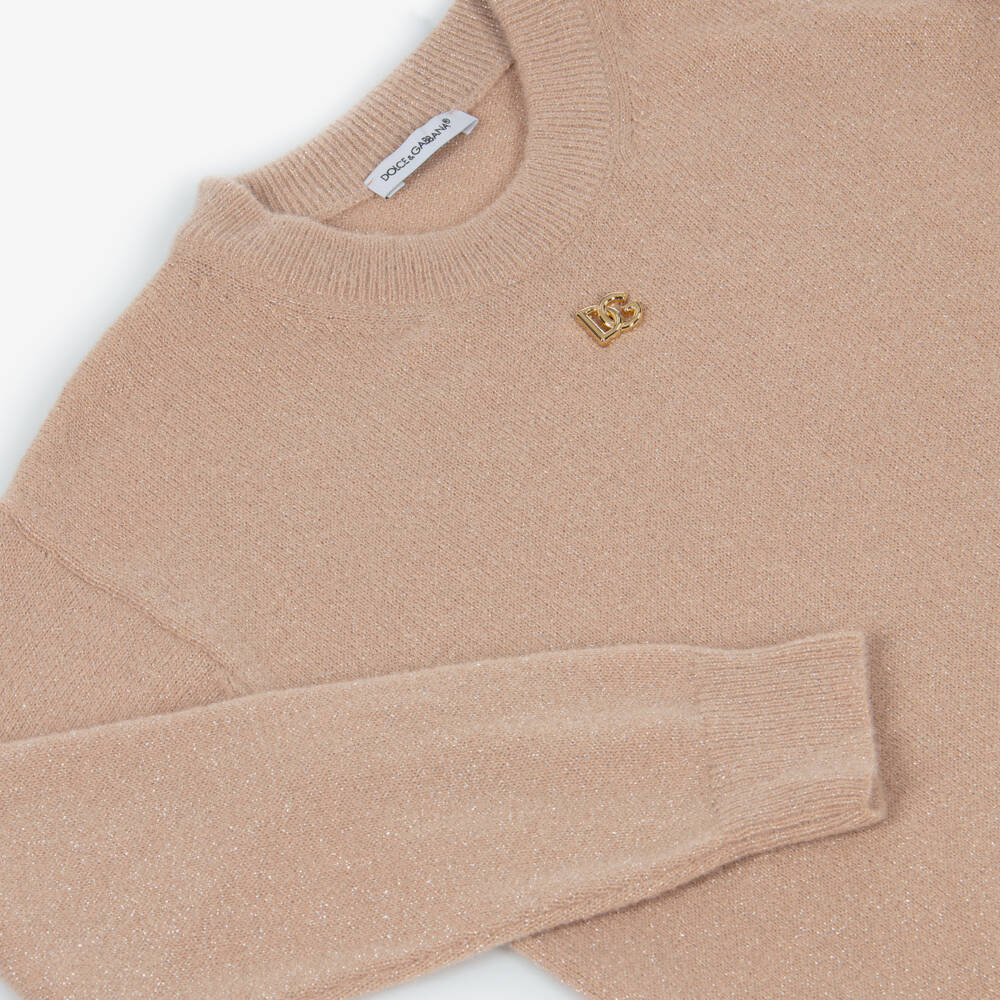 Dolce & Gabbana-Pink Knit With Lurex Logo Sweater | Childrensalon Outlet