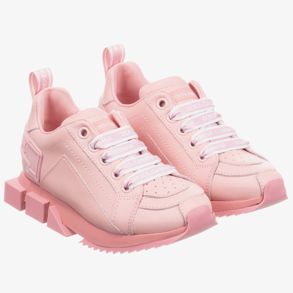 Dolce & Gabbana - Pink Leather Logo Trainers | Childrensalon