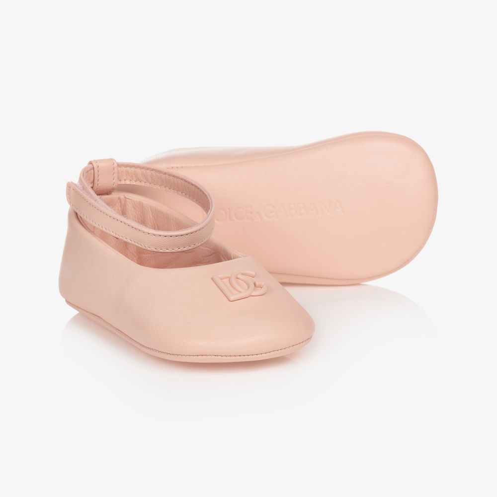 Dolce & Gabbana - حذاء جلد لون زهري لمرحلة ما قبل المشي للمولودات | Childrensalon
