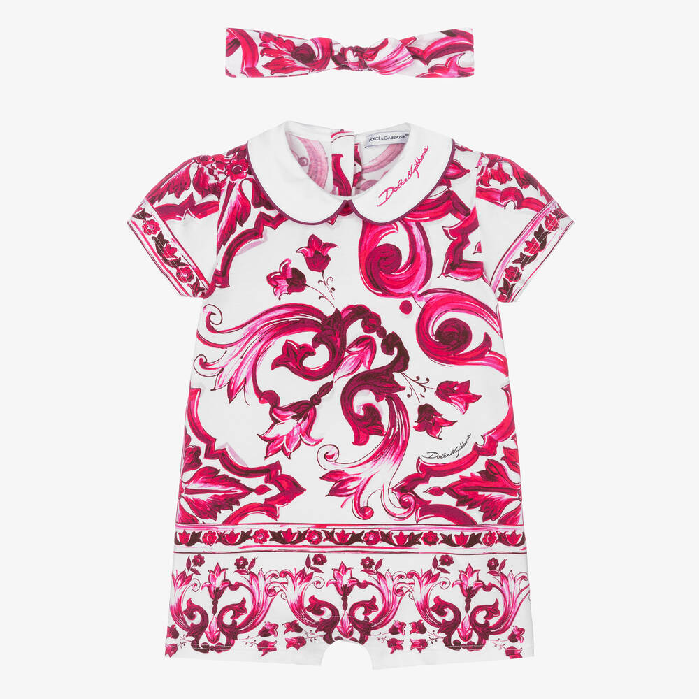 Dolce & Gabbana - Pink Majolica Cotton Baby Shortie Set | Childrensalon