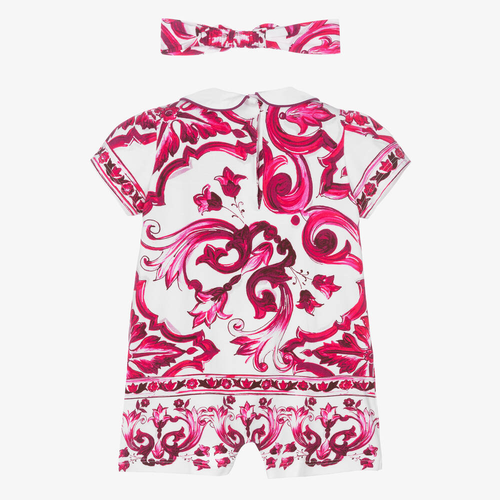 Dolce & Gabbana - Pink Majolica Cotton Baby Shortie Set