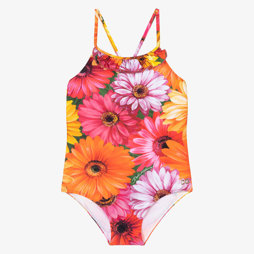Dolce & Gabbana-Pink & Orange Gerbera Swimsuit | Childrensalon Outlet