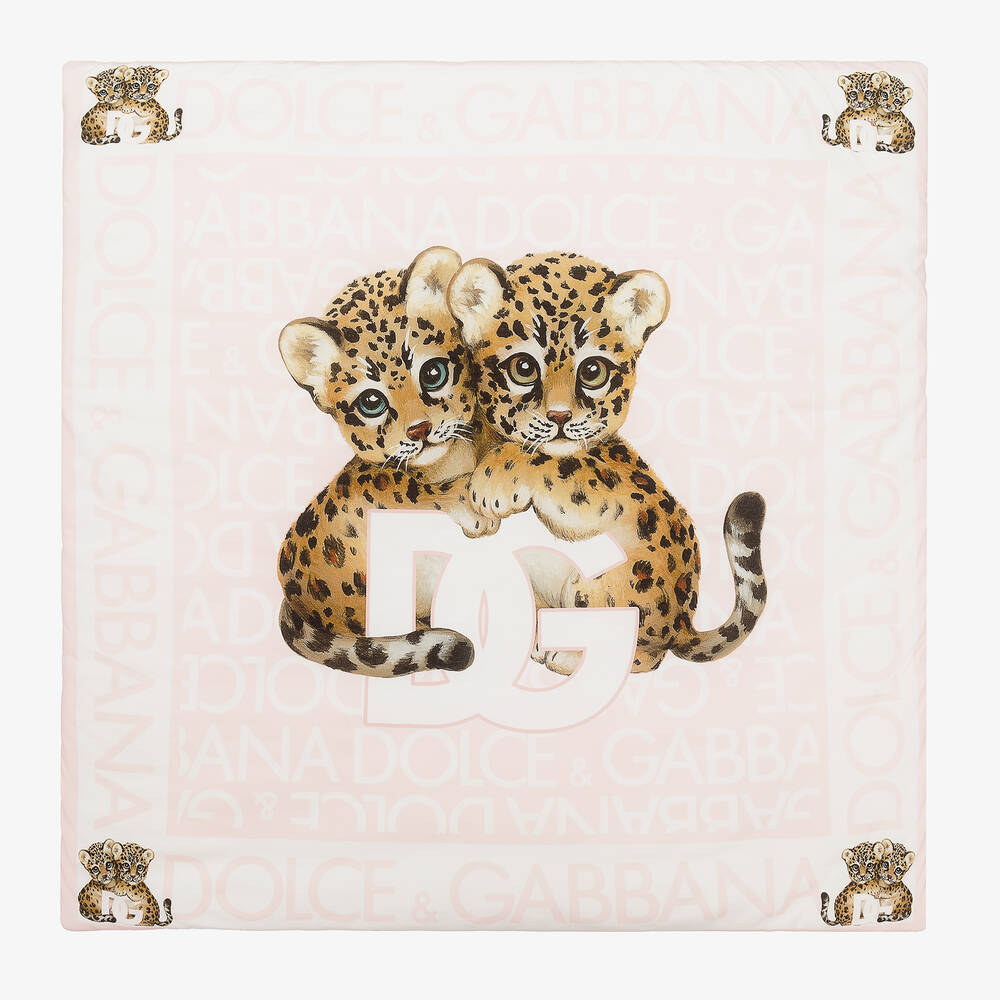 Dolce & Gabbana - بطانية بطبعة الفهد قطن مبطنة لون زهري (80 سم) | Childrensalon