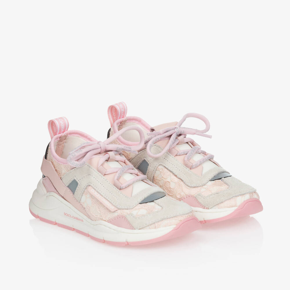 Dolce & Gabbana - Pink Suede & Lace Trainers | Childrensalon