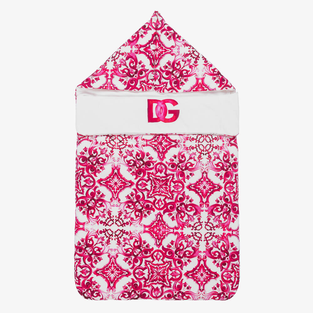 Dolce & Gabbana - Бело-розовый хлопковый конверт с принтом Majolica (80см) | Childrensalon