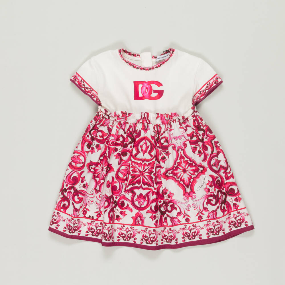 Dolce & Gabbana-Preloved Baby Girls Pink Cotton DG Majolica Dress (9-12 months) | Childrensalon Outlet