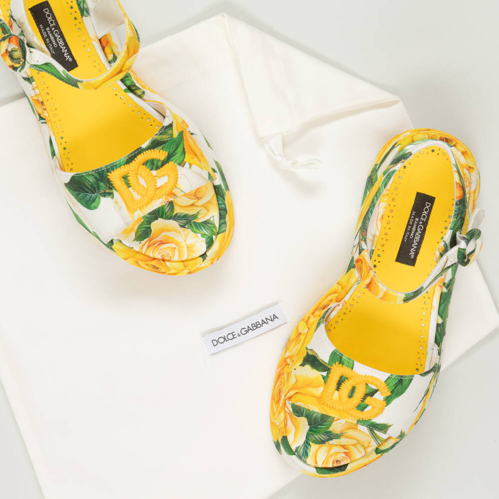 Dolce & Gabbana-Preloved - Girls Floral Canvas Yellow Sandals (EU33/UK1) | Childrensalon Outlet