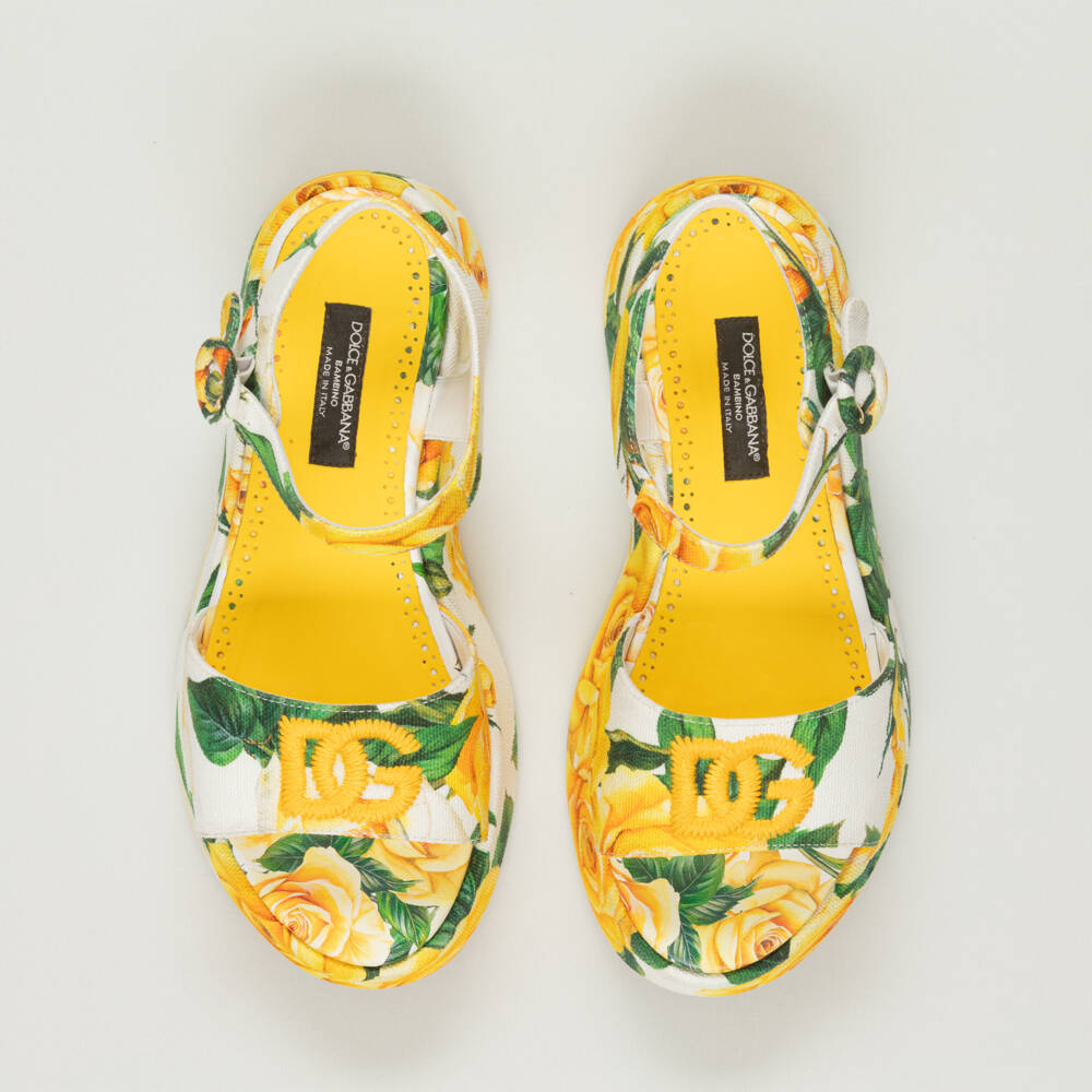 Dolce & Gabbana-Preloved - Girls Floral Canvas Yellow Sandals (EU33/UK1) | Childrensalon Outlet